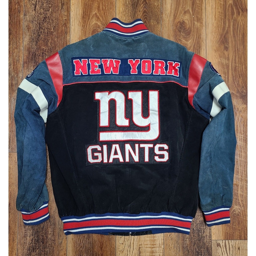 VTG NFL New York Giants Leather Suede Varsity Jacket Mens L Black Blue Football